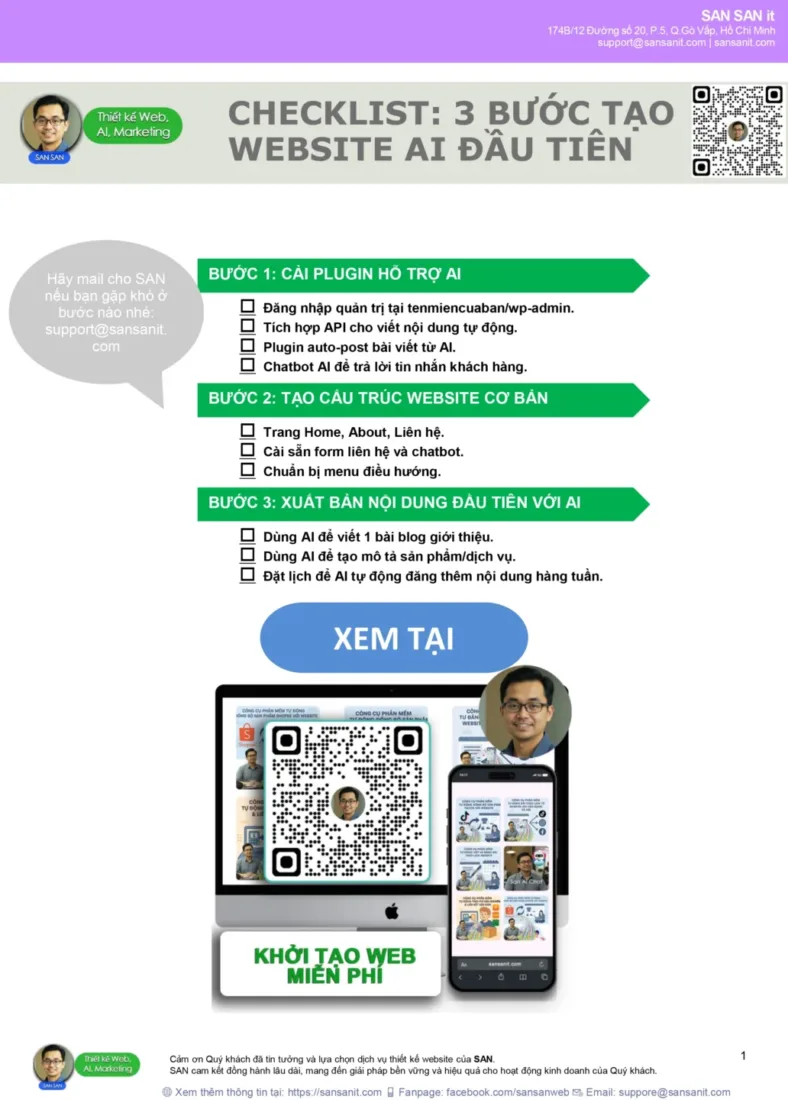 Checklist 3 bước tạo website đơn giản